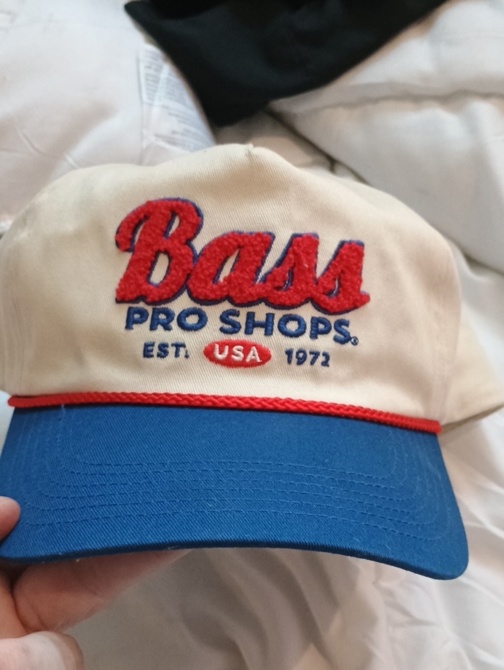 Bass Pro Shops Two-Tone Cap in Cream, Blue and Red